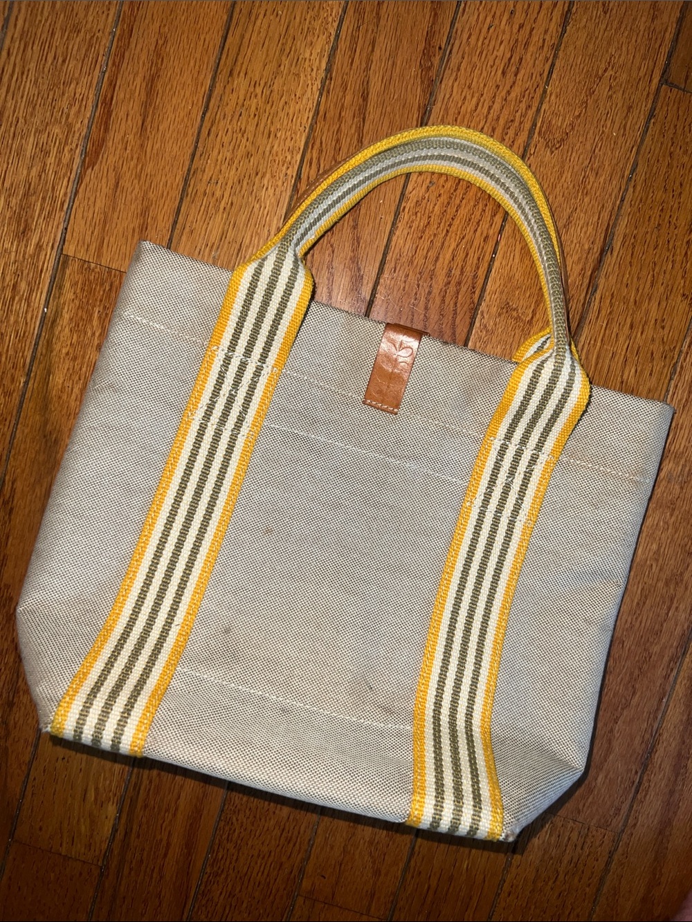 Orla Kiely Beige Canvas Tote with Yellow-Trim Straps